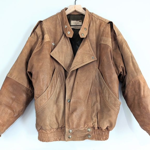Vintage Natural Leather Bomber Aviation Motorcycle Jacket Tan Brown Size… - Picture 2 of 14
